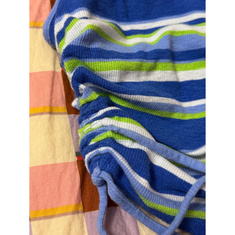 Aerie Striped Cami Top Blue Green Ruched Side Drawstring Ribbed XXS - Picture 2 of 3